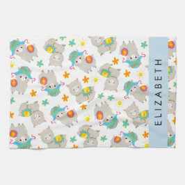 Paño De Cocina Patrón De Llamas, Alpacas, Flores, Tu Nombre