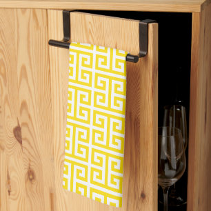 Paño De Cocina Patrón de Llave Griega Amarillo Dorado