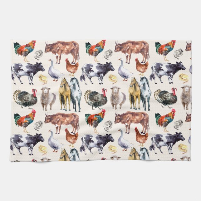 Paño De Cocina Patrón de los animales de granja acuática (Horizontal)