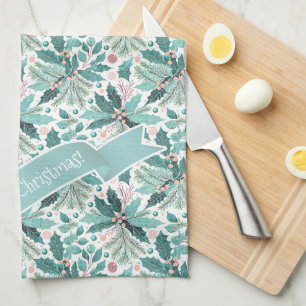 Paño De Cocina Patrón de los Navidades verde azulados Holly Berri