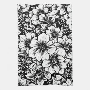 Paño De Cocina Patrón de lujo floral monocromo chic (1)