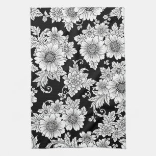Paño De Cocina Patrón de lujo floral monocromo chic (2)