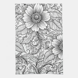 Paño De Cocina Patrón de lujo floral monocromo chic (3)