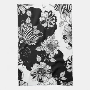 Paño De Cocina Patrón de lujo floral monocromo chic (4)
