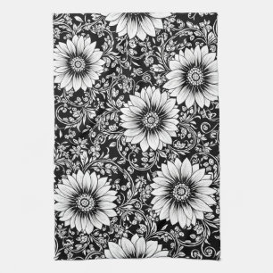 Paño De Cocina Patrón de Lujo Floral Monocromo Chic (5)