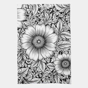 Paño De Cocina Patrón de lujo floral monocromo chic (7)