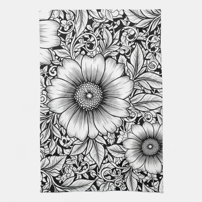 Paño De Cocina Patrón de lujo floral monocromo chic (7) (Vertical)