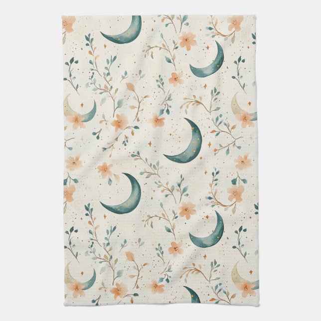 Paño De Cocina Patrón de Luna Floral Celestial Boho (1) (Vertical)