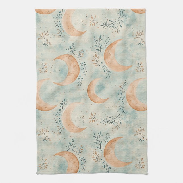 Paño De Cocina Patrón de Luna Floral Celestial Boho (8) (Vertical)