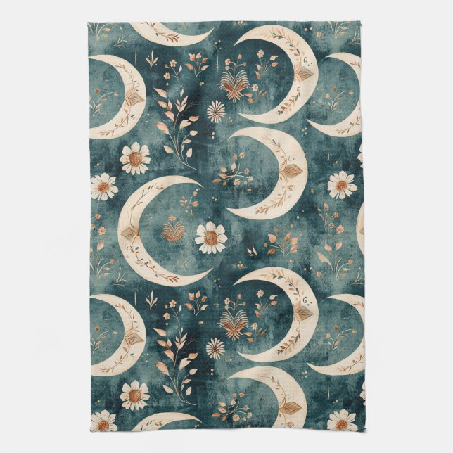 Paño De Cocina Patrón de Luna Floral Celestial Boho (9) (Vertical)