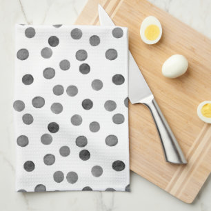 Paño De Cocina Patrón de lunares gris negro y blanco acuarela