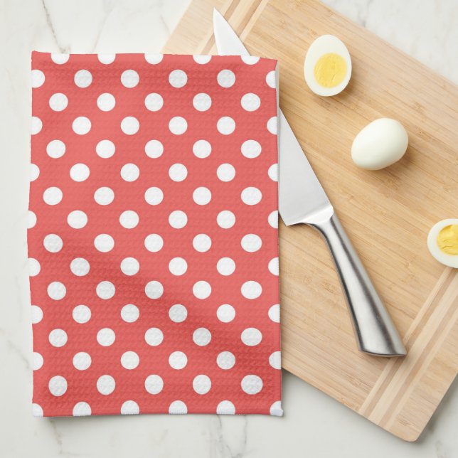 Paño De Cocina Patrón de lunares rojo y blanco retro (Doblado Cuarto)