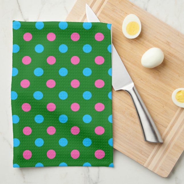 Paño De Cocina Patrón de lunares verde rosa azul (Doblado Cuarto)