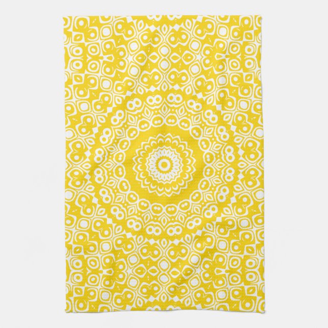 Paño De Cocina Patrón de Mandala Amarillo Dorado (Vertical)