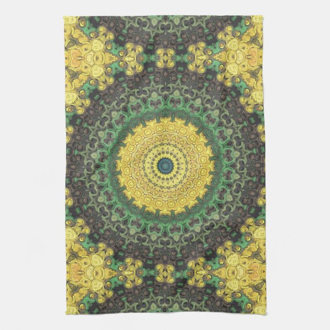 Paño De Cocina Patrón de Mandala con Caleidoscopio Amarillo y Ver (Vertical)