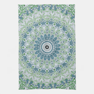 Paño De Cocina Patrón de Mandala Costero Azul y Verde Marino
