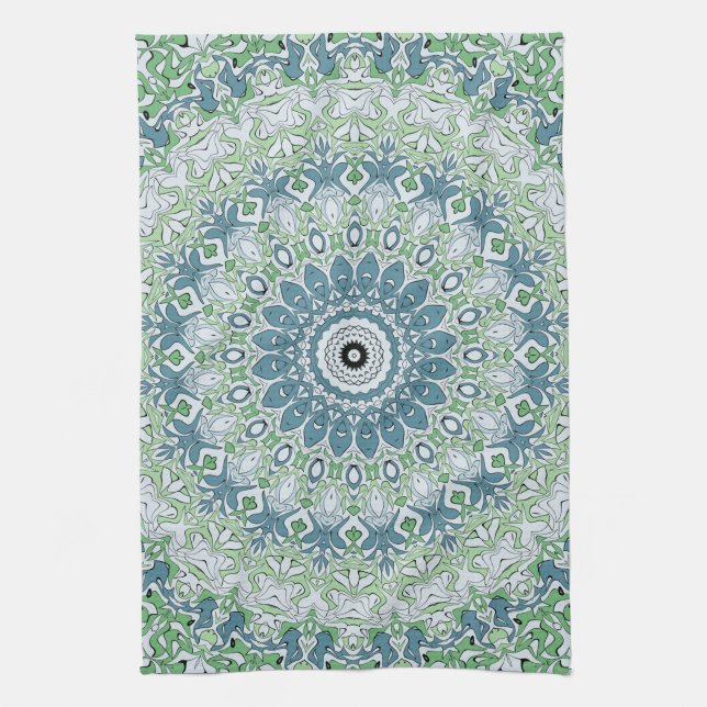 Paño De Cocina Patrón de Mandala de la costa azul y verde del mar (Vertical)
