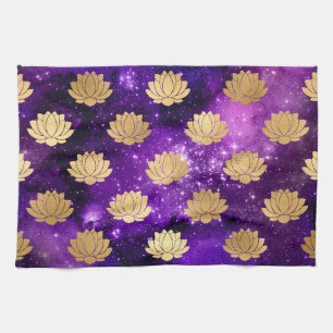 Paño De Cocina Patrón de Mandala Dharma de Galaxia Dorada y Púrpu