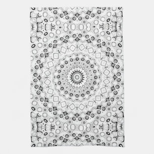 Paño De Cocina Patrón de Mandala Geométrico Blanco y Negro