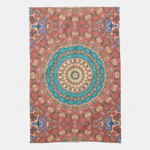Paño De Cocina Patrón de Mandala Geométrico de Turquesa y Terraco