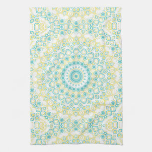Paño De Cocina Patrón de Mandala Geométrico Verde Azul y Amarillo