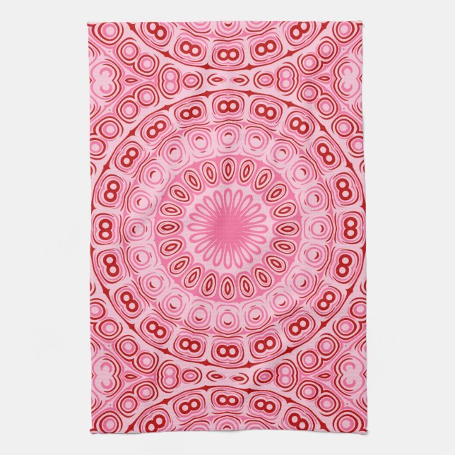 Paño De Cocina Patrón de Mandala Rojo y Rosa (Vertical)