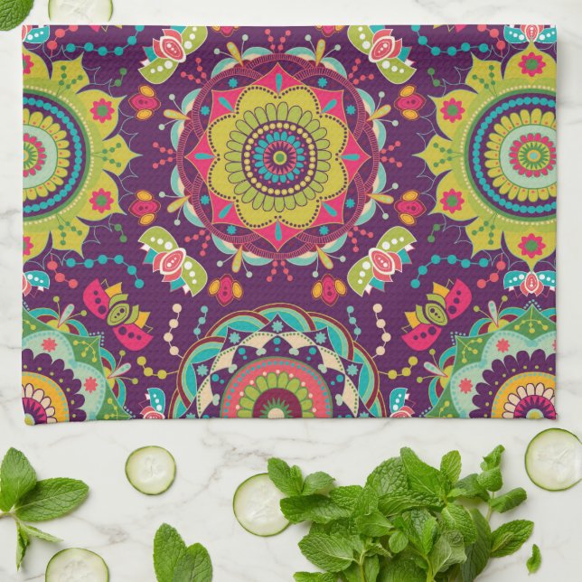 Paño De Cocina Patrón de Mandalas Retro (Doblado)