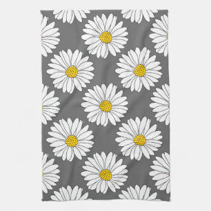 Paño De Cocina Patrón de margarita blanca amarillo gris