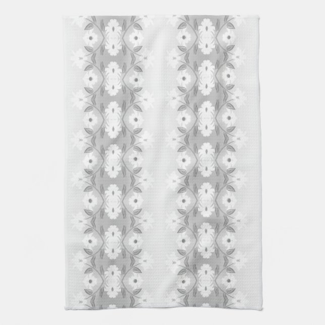 Paño De Cocina Patrón de margarita blanca con gris (Vertical)