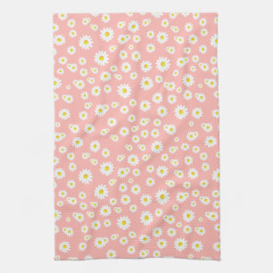 Paño De Cocina Patrón de margaritas boho de color rosa coral de p