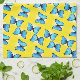 Paño De Cocina Patrón de mariposas azules en amarillo