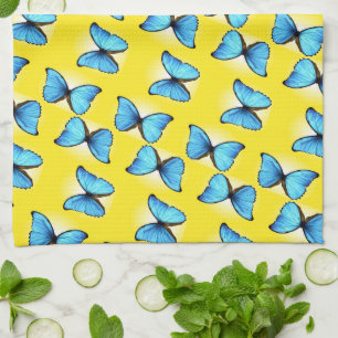 Paño De Cocina Patrón de mariposas azules en amarillo
