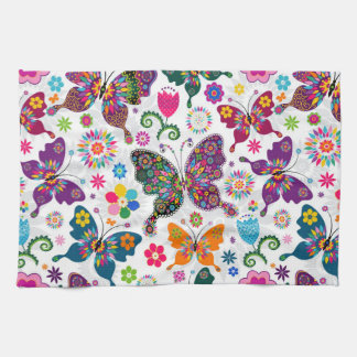 Paño De Cocina Patrón de mariposas y flores coloridas