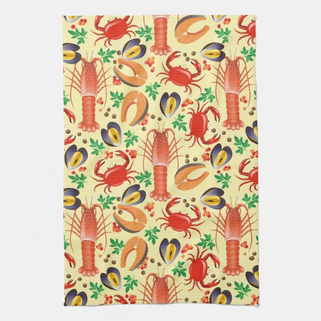 Paño De Cocina Patrón de mariscos (Vertical)
