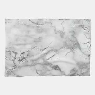 Paño De Cocina Patrón de mármol blanco y plata moderno
