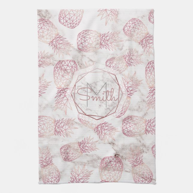 Paño De Cocina Patrón de mármol geométrico rosa oro piña (Vertical)
