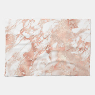 Paño De Cocina Patrón de mármol moderno blanco y oro rosa