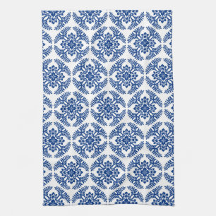 Paño De Cocina Patrón de medallón japonés, azul cobalto y blanco