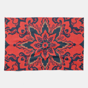 Paño De Cocina Patrón de medallón persa ornamentado rojo azul de 