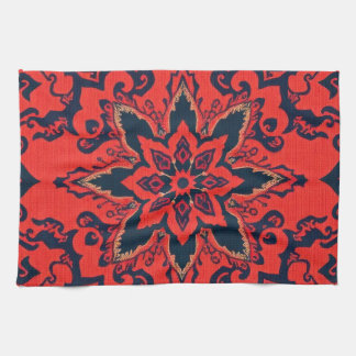 Paño De Cocina Patrón de medallón persa ornamentado rojo azul de 