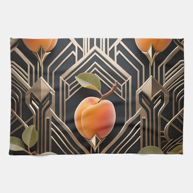 Paño De Cocina Patrón de Melocotón Art Déco (Horizontal)