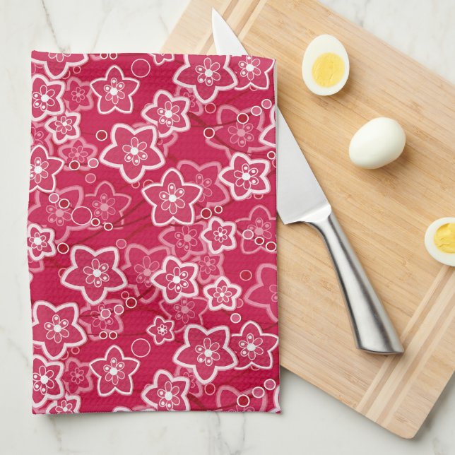 Paño De Cocina patrón de moda rústico floral rojo retro (Doblado Cuarto)