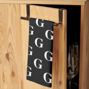 Paño De Cocina Patrón de monograma blanco y negro