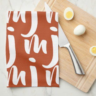 Paño De Cocina Patrón de monograma blanco y terracota