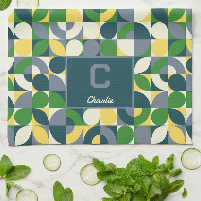 Paño De Cocina Patrón de monograma geométrico moderno de Bauhaus  (Doblado)