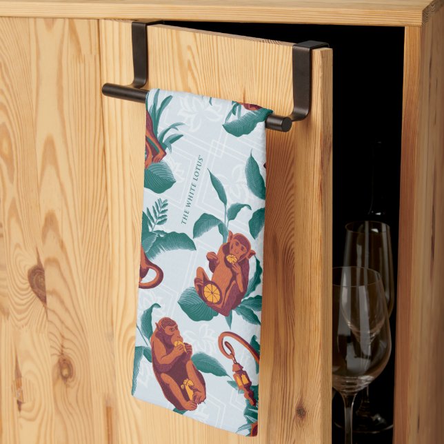 Paño De Cocina Patrón de monos juguetones del Lotus blanco (Pliegue de tercios)