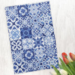 Paño De Cocina Patrón de mosaico Azul Blanco Agua<br><div class="desc">azulejos azul y blanco índigo en acuarela. Arte original de Nic Squirrell.</div>