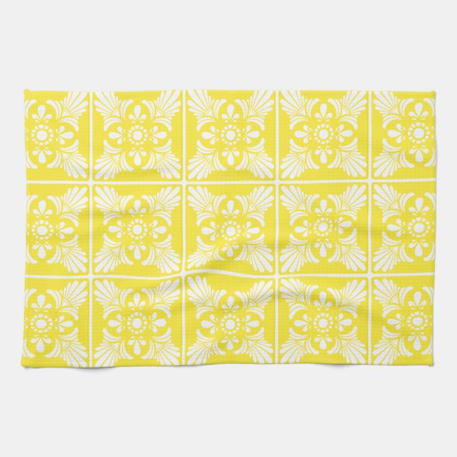 Paño De Cocina Patrón de mosaico de estilo mediterráneo amarillo  (Horizontal)