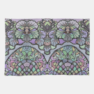 Paño De Cocina Patrón de mosaico de pana púrpura abstracta floral
