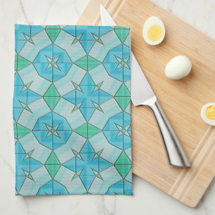Paño De Cocina Patrón de mosaico geométrico azul y verde de Aqu